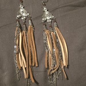 Free People Silver and Brown Tassel Earrings